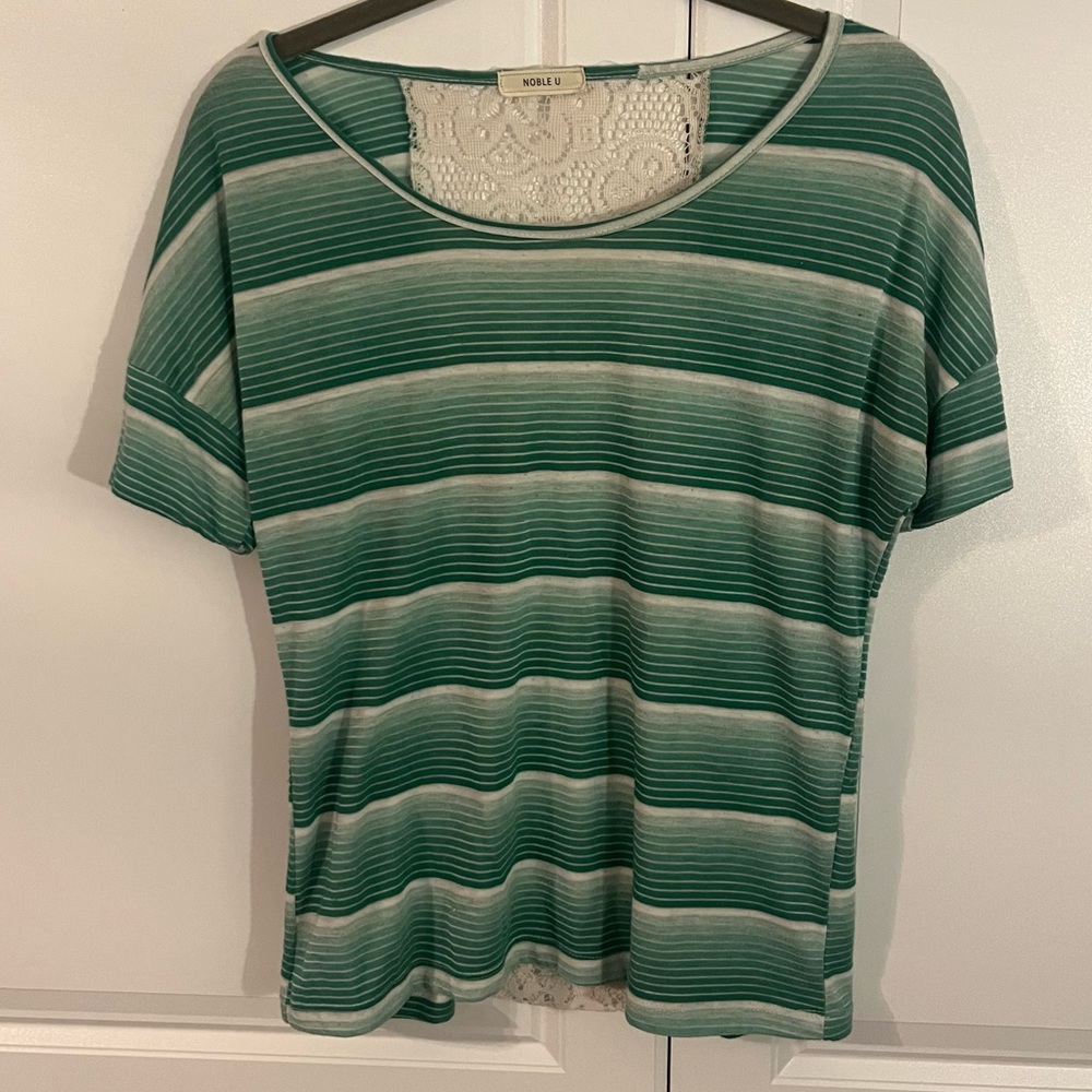 Noble U Turquoise and White Striped Top